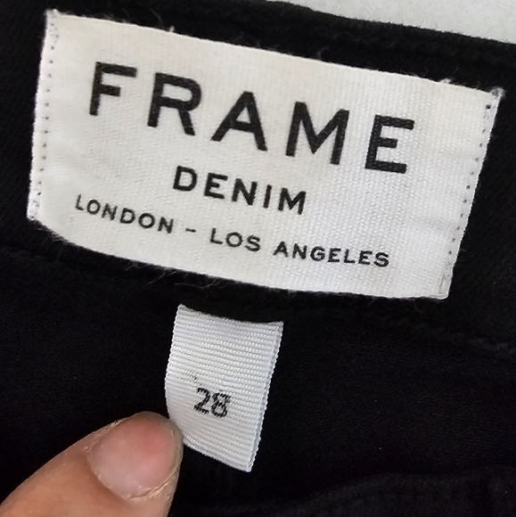 FRAME Denim High Rise De Skinny Jeanne Crop Black Distressed Jeans 28 Preowned - Picture 8 of 9